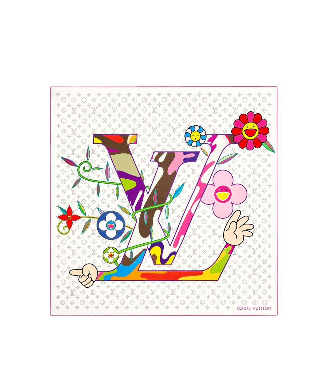 LOUIS VUITTON Белый шелковый платок, фото 1