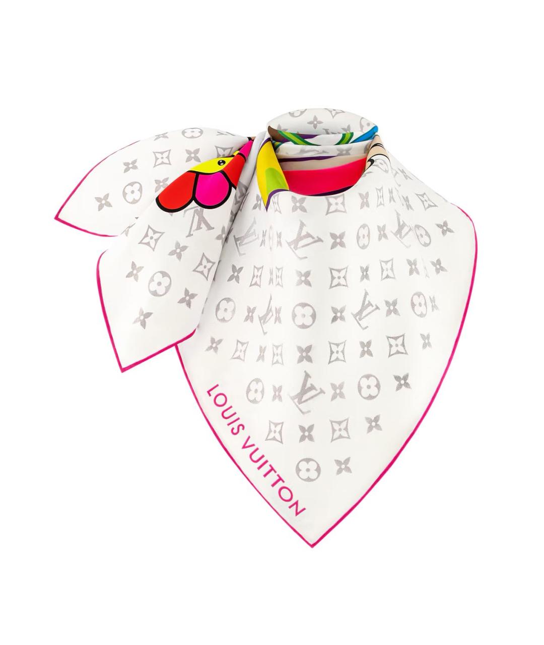 LOUIS VUITTON Белый шелковый платок, фото 2