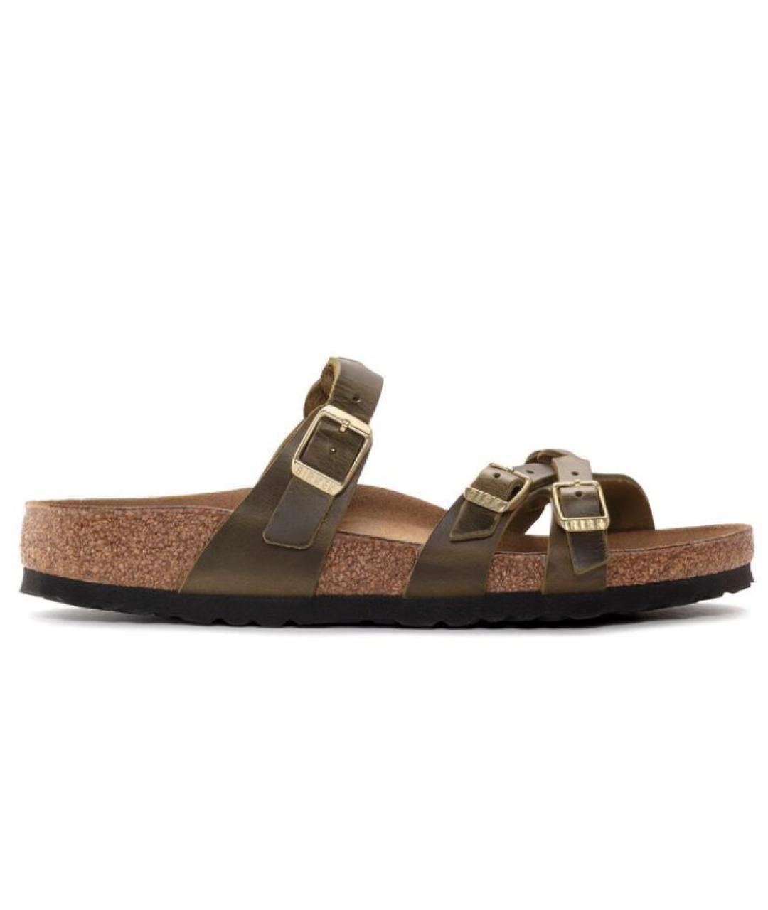 BIRKENSTOCK Хаки кожаные сандалии, фото 1