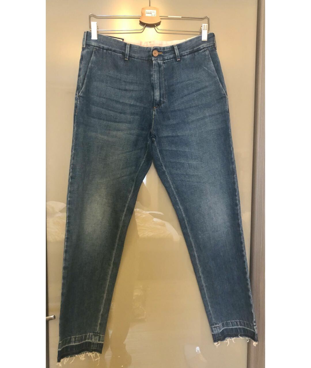 GUCCI Синие хлопко-леновые прямые джинсы, фото 9