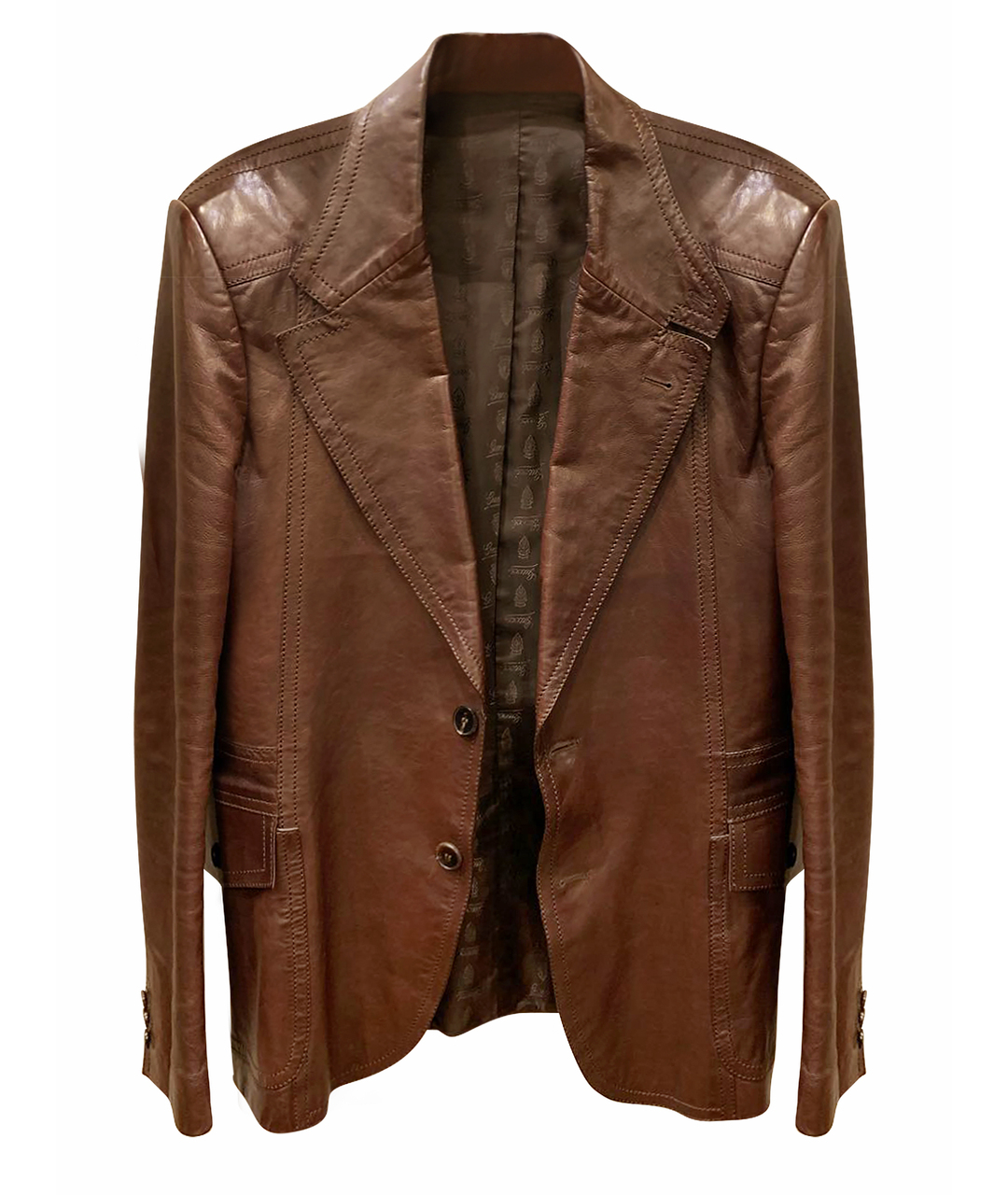 GUCCI Коричневый кожаный пиджак, фото 1