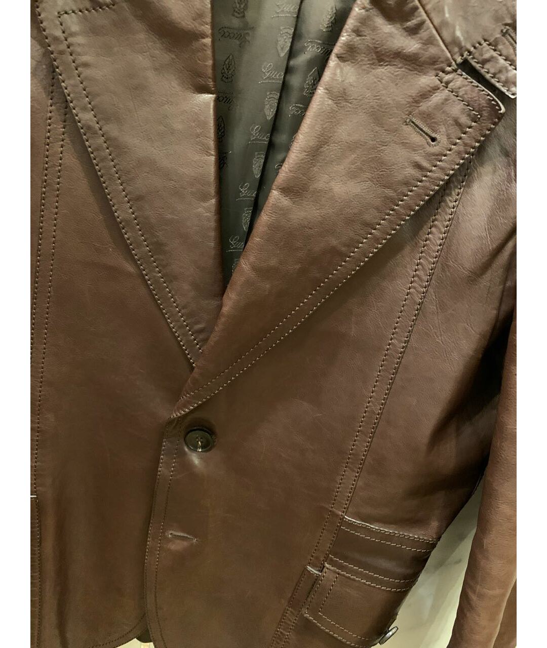 GUCCI Коричневый кожаный пиджак, фото 4