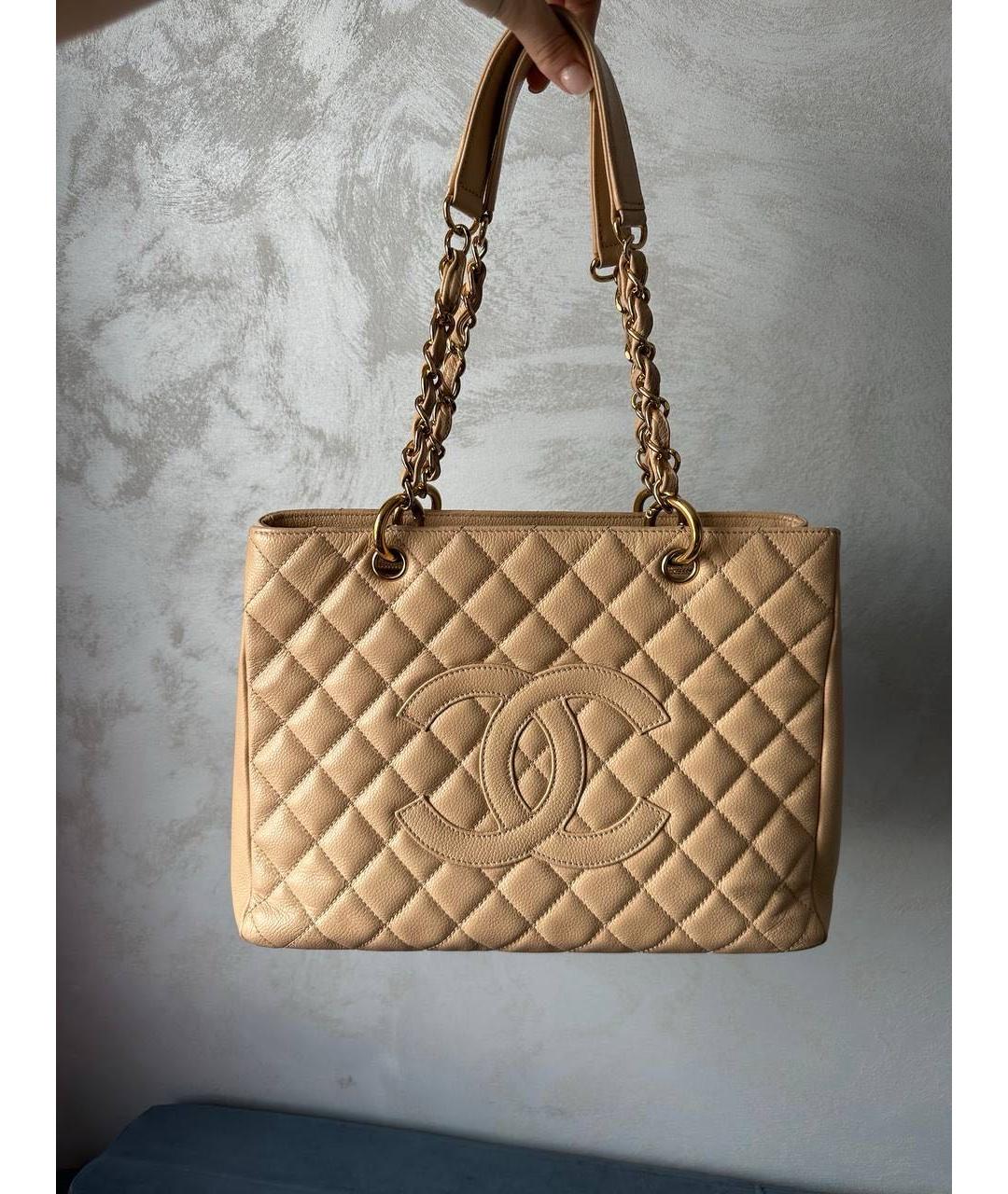 CHANEL Бежевая кожаная сумка тоут, фото 5