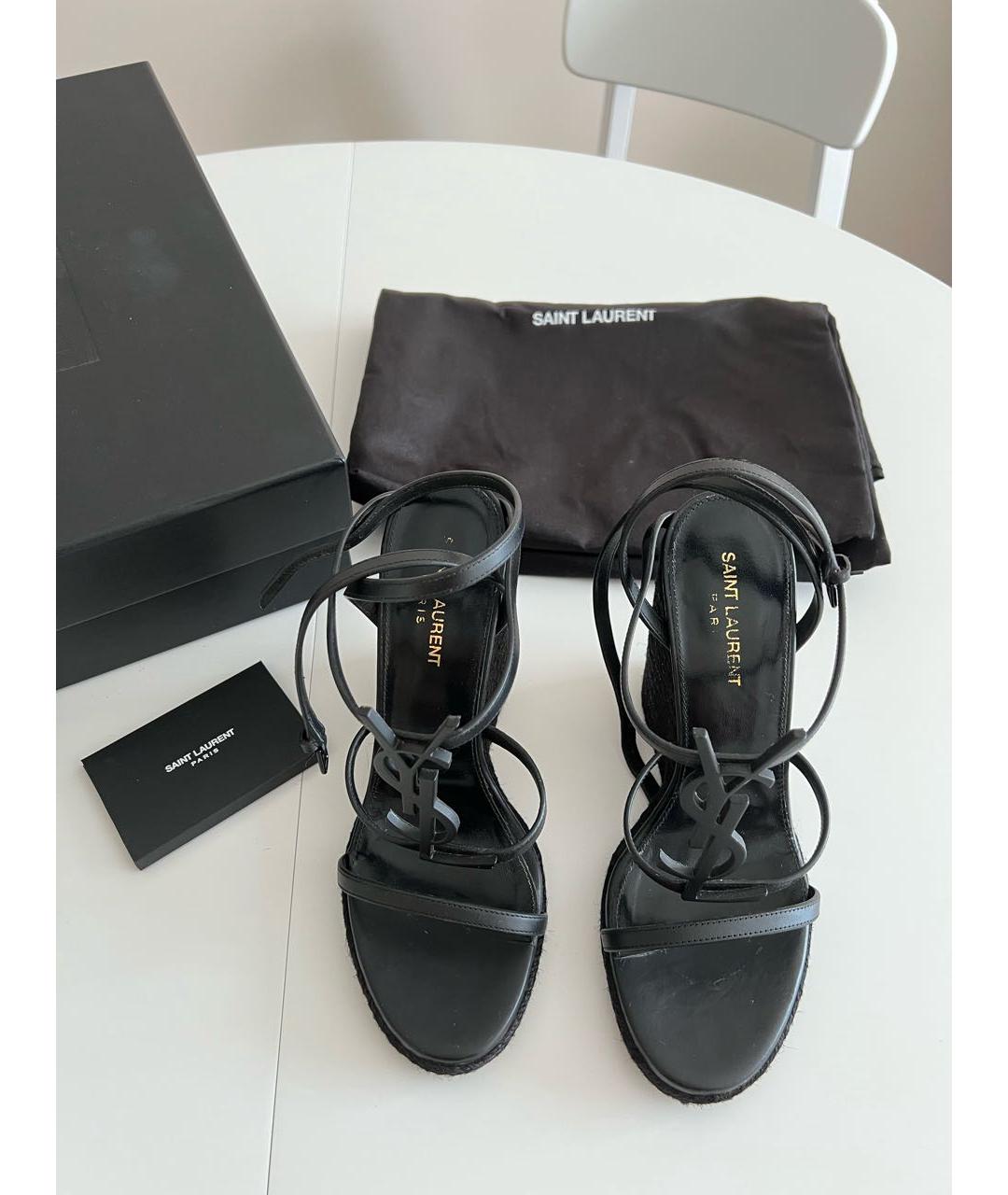 SAINT LAURENT Черные кожаные босоножки, фото 3