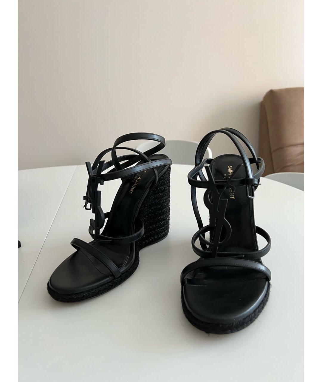 SAINT LAURENT Черные кожаные босоножки, фото 8