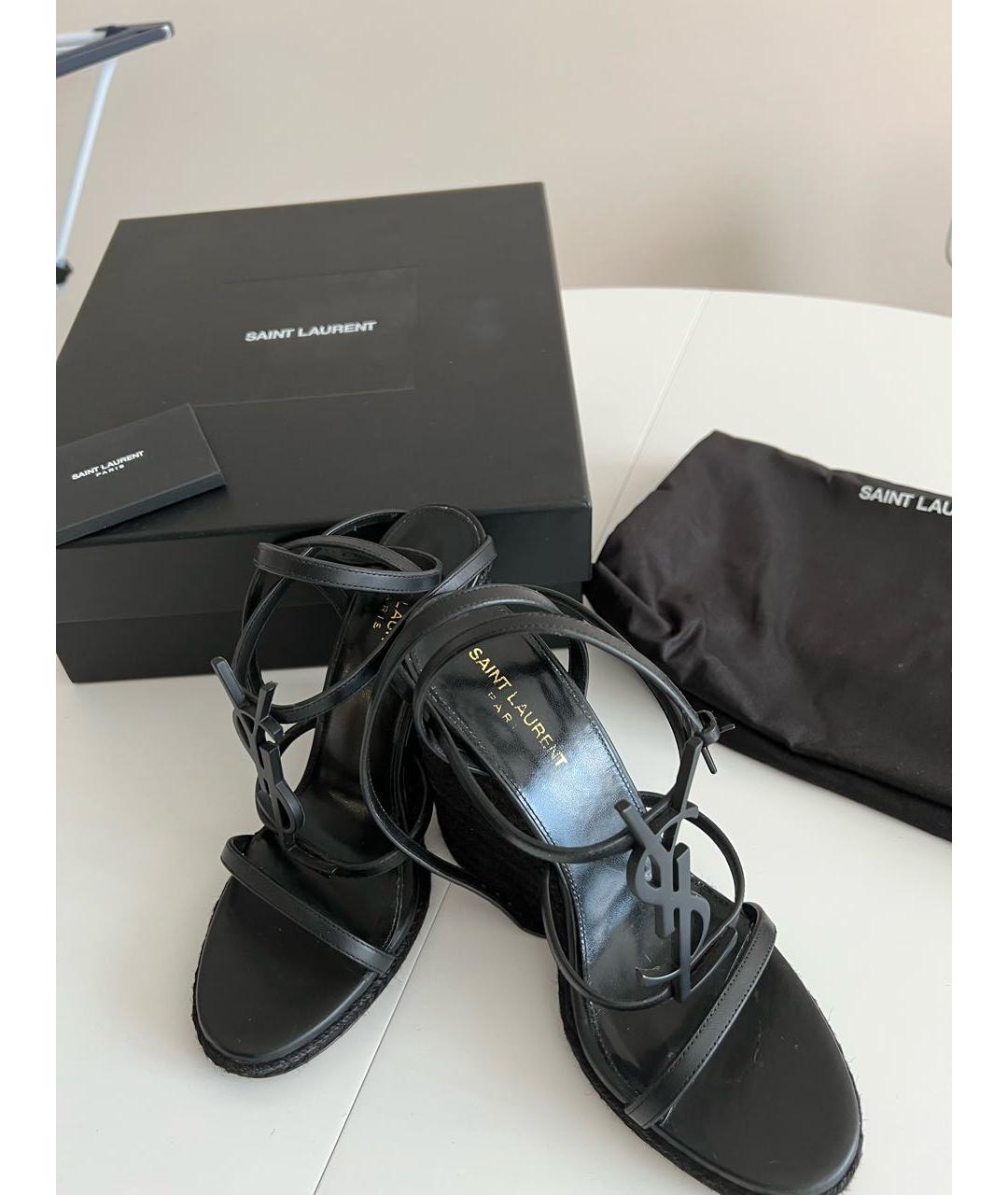 SAINT LAURENT Черные кожаные босоножки, фото 2