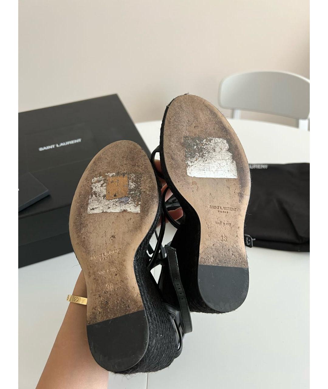 SAINT LAURENT Черные кожаные босоножки, фото 5