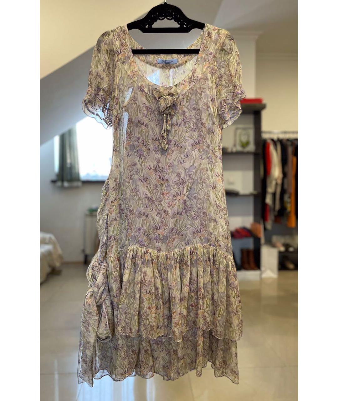 BLUMARINE Бежевое шелковое повседневное платье, фото 2