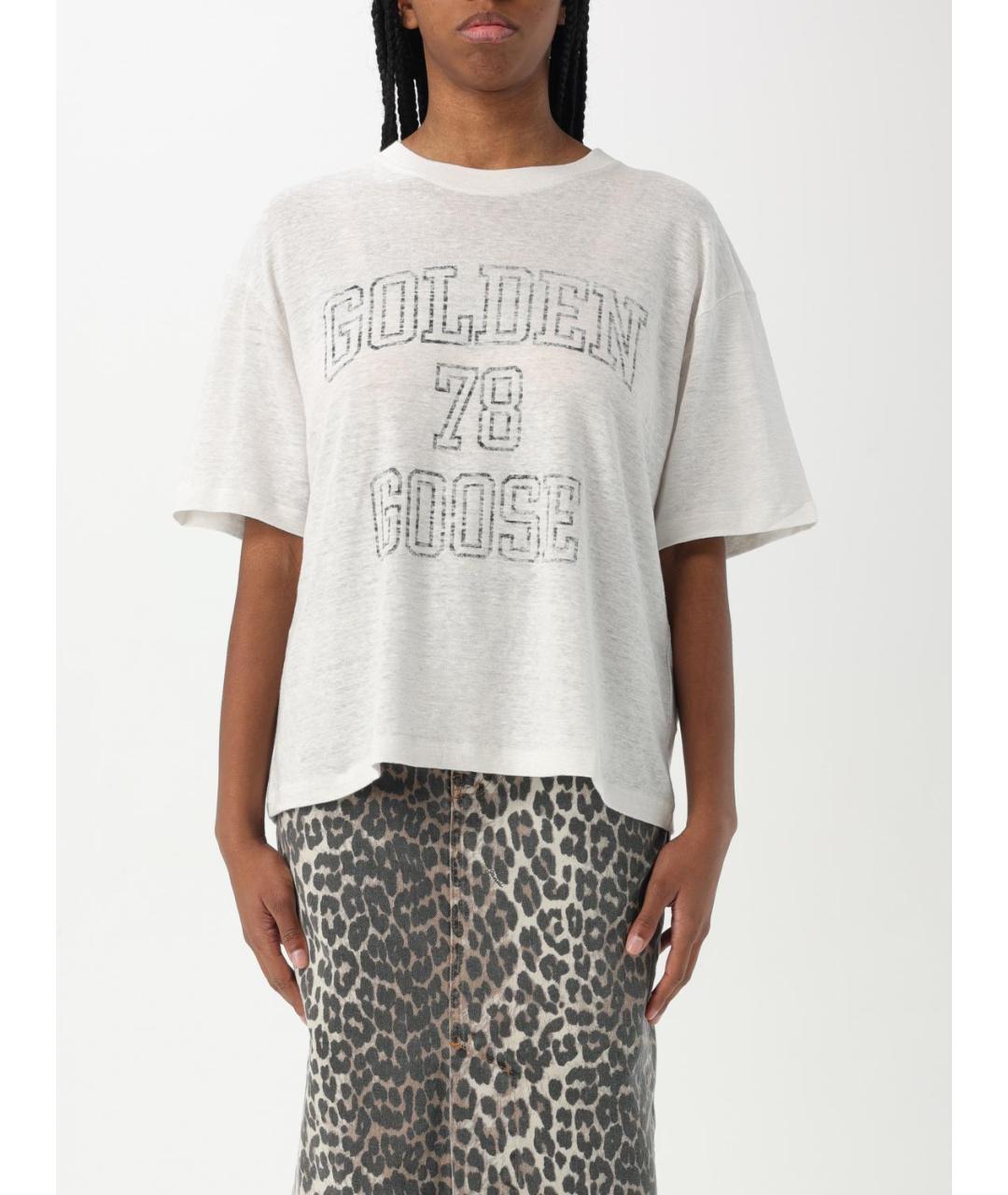 GOLDEN GOOSE DELUXE BRAND Белая льняная футболка, фото 2