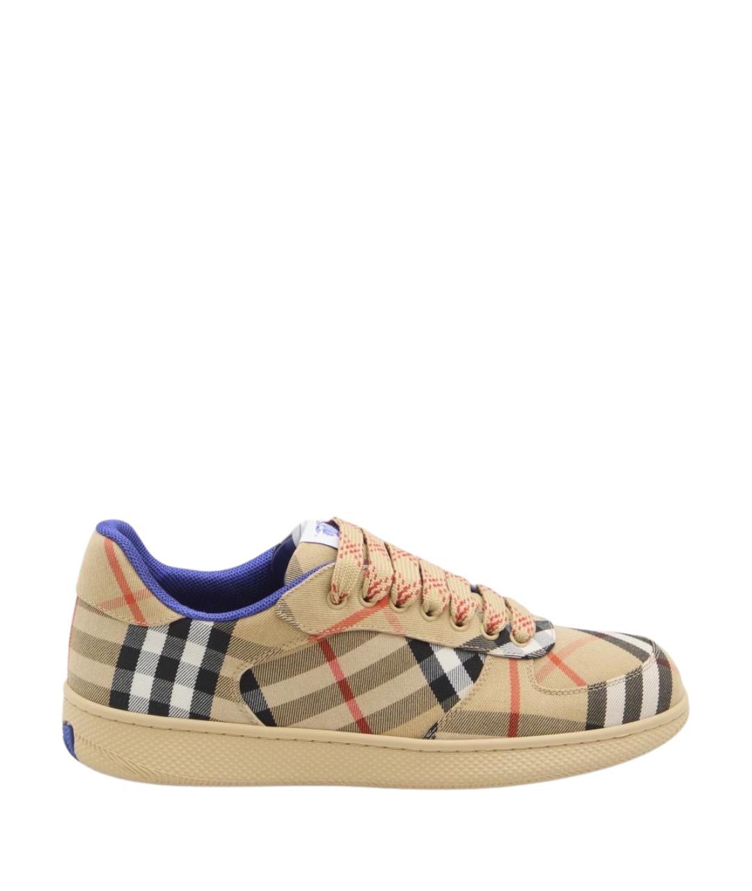 BURBERRY Бежевые текстильные низкие кроссовки / кеды, фото 1