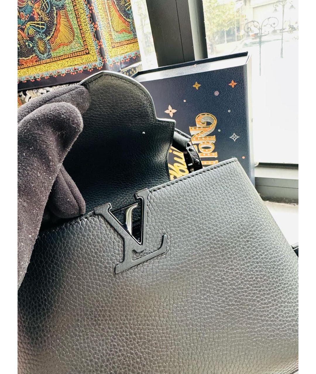 LOUIS VUITTON Черная кожаная сумка с короткими ручками, фото 3