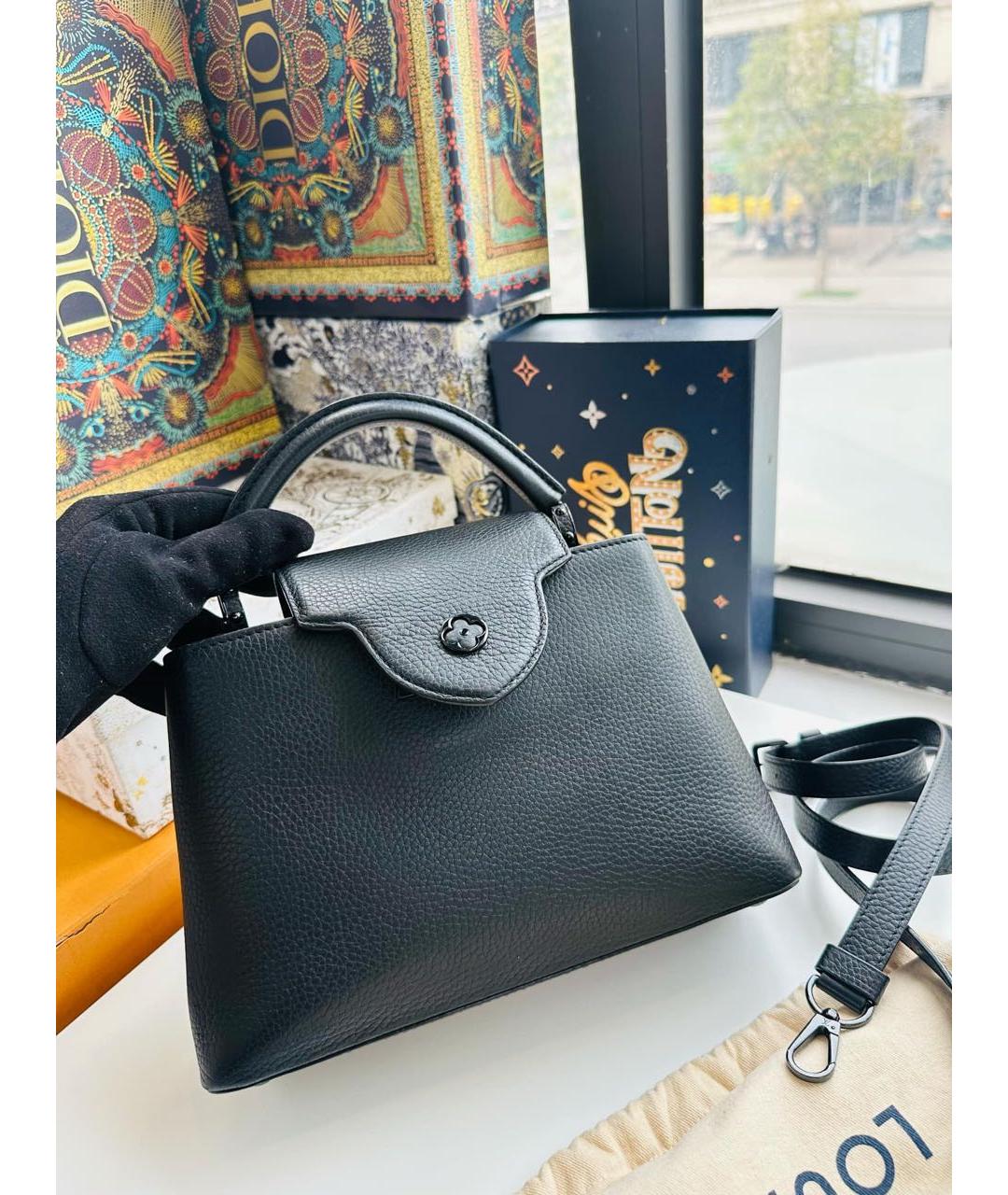 LOUIS VUITTON Черная кожаная сумка с короткими ручками, фото 2
