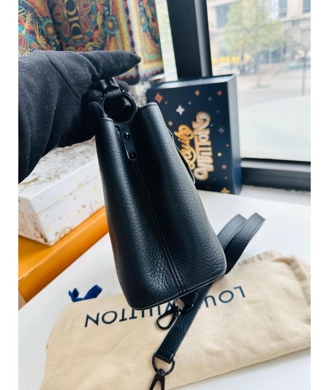 LOUIS VUITTON Черная кожаная сумка с короткими ручками, фото 6