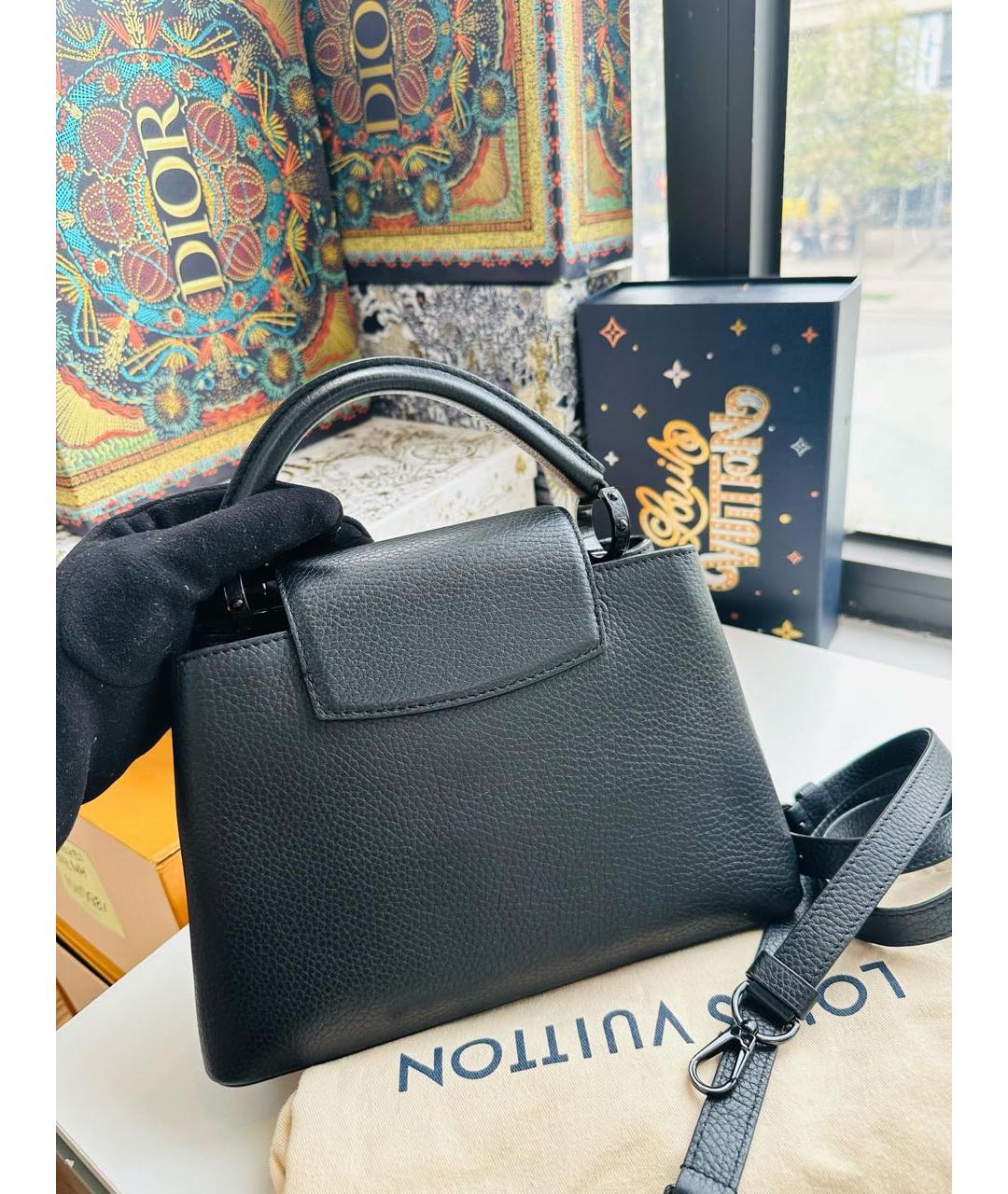 LOUIS VUITTON Черная кожаная сумка с короткими ручками, фото 4