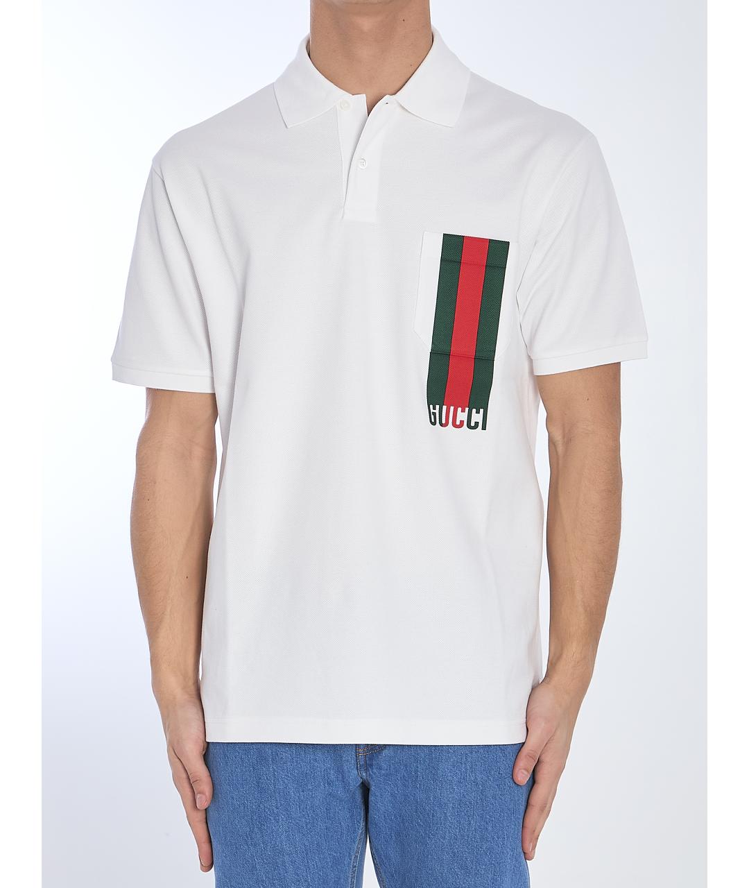 GUCCI Белое хлопковое поло с коротким рукавом, фото 2
