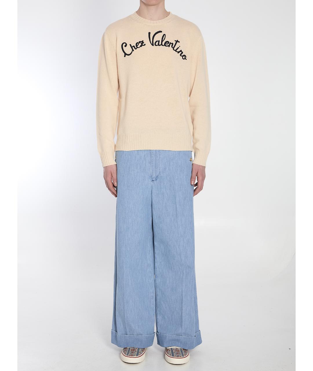VALENTINO Голубые хлопковые повседневные брюки, фото 6