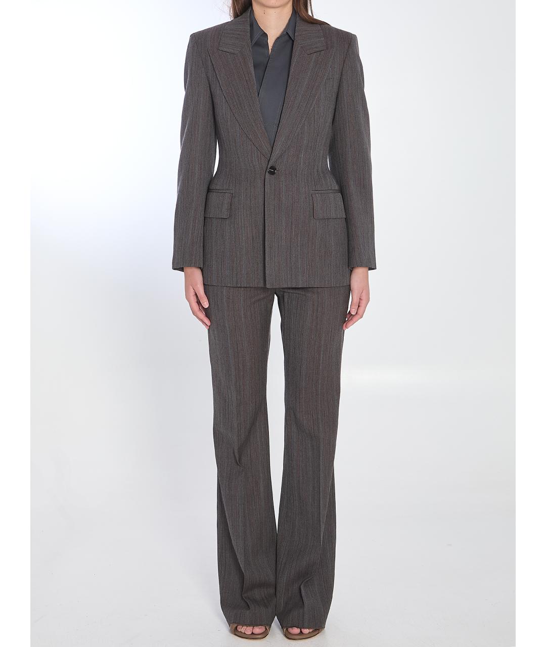 BOTTEGA VENETA Серые шерстяные прямые брюки, фото 5
