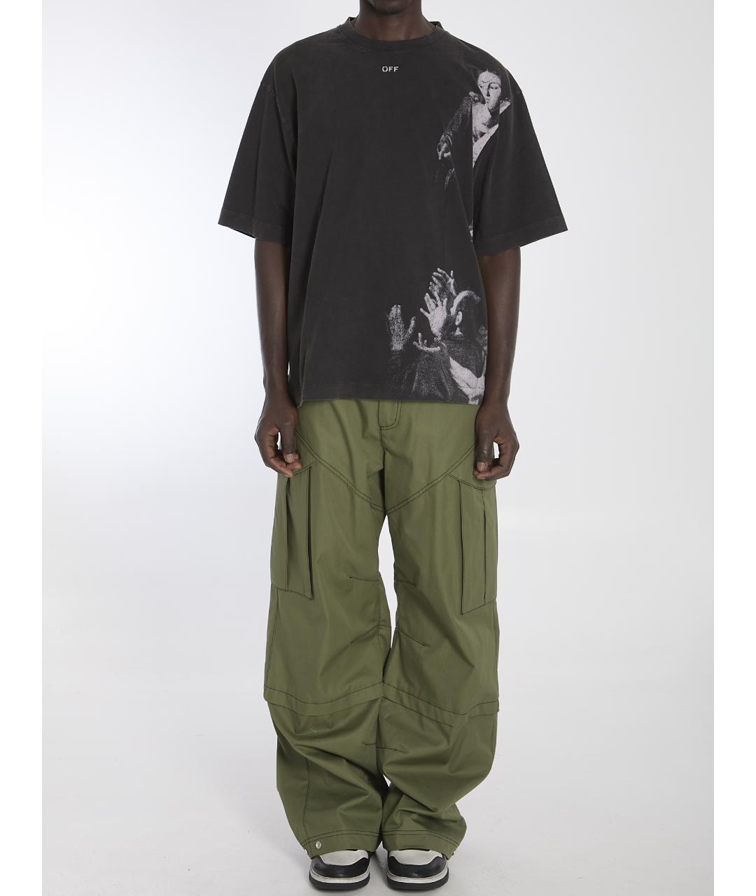 OFF-WHITE Зеленые хлопковые повседневные брюки, фото 6