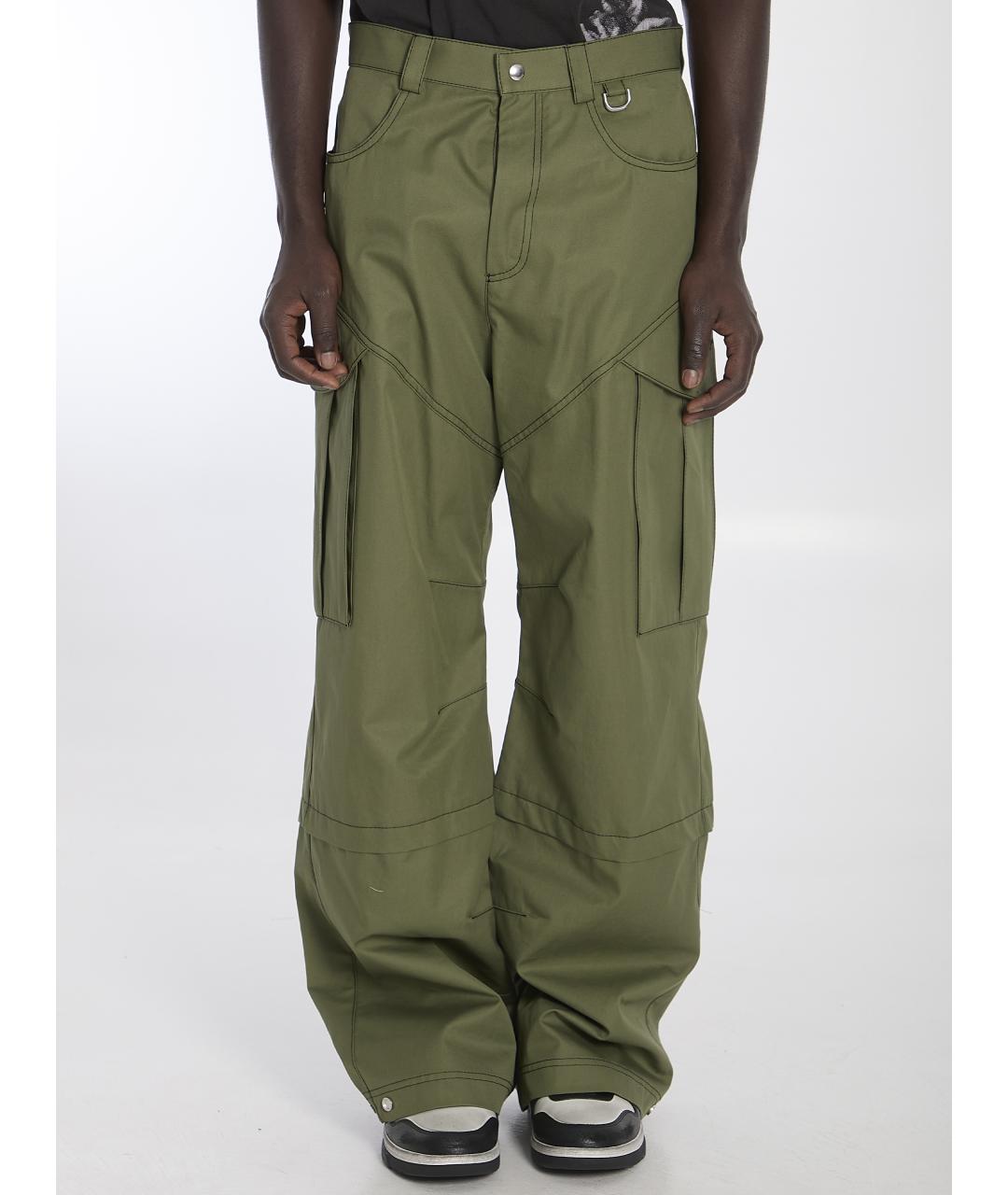 OFF-WHITE Зеленые хлопковые повседневные брюки, фото 2