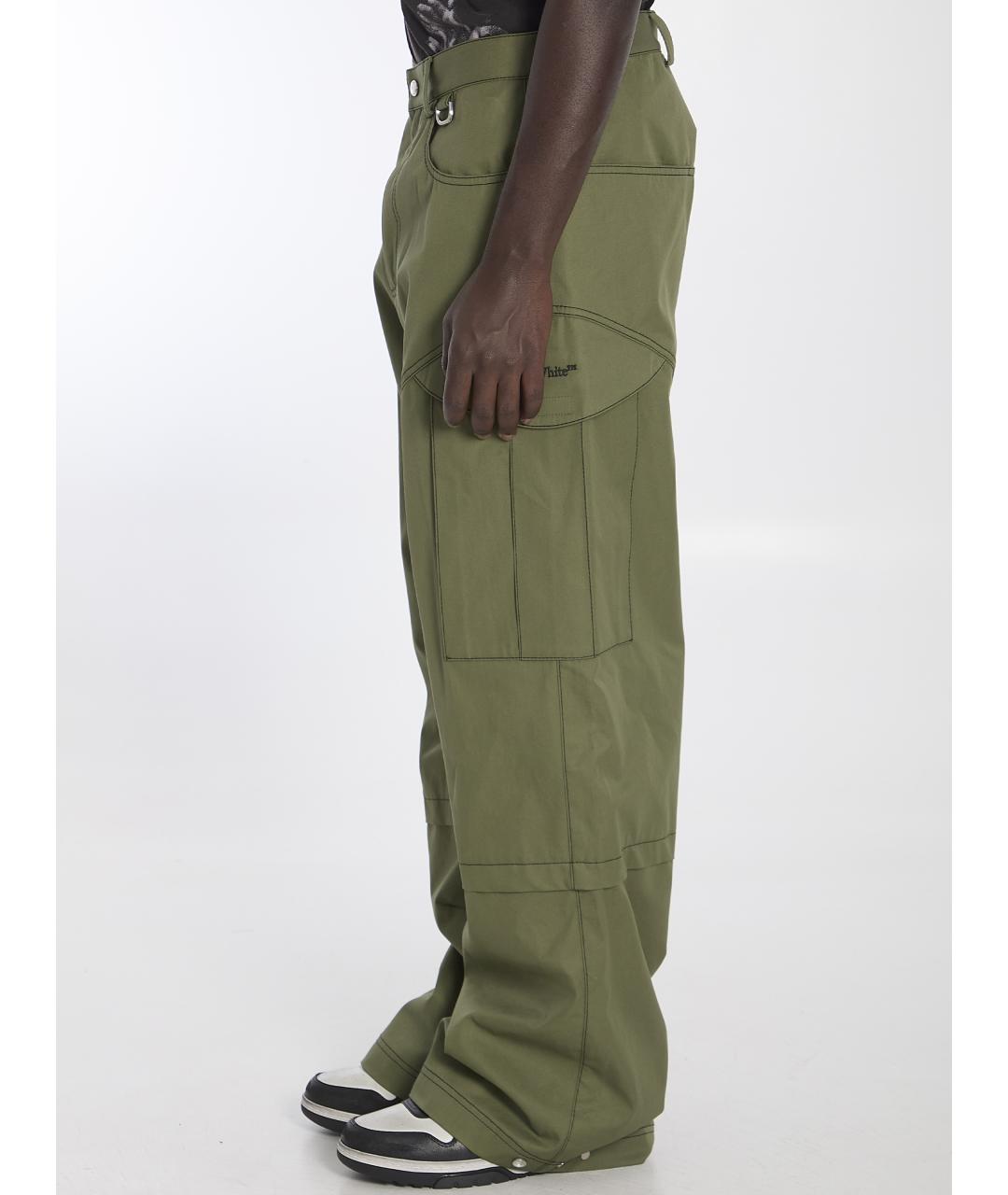 OFF-WHITE Зеленые хлопковые повседневные брюки, фото 4