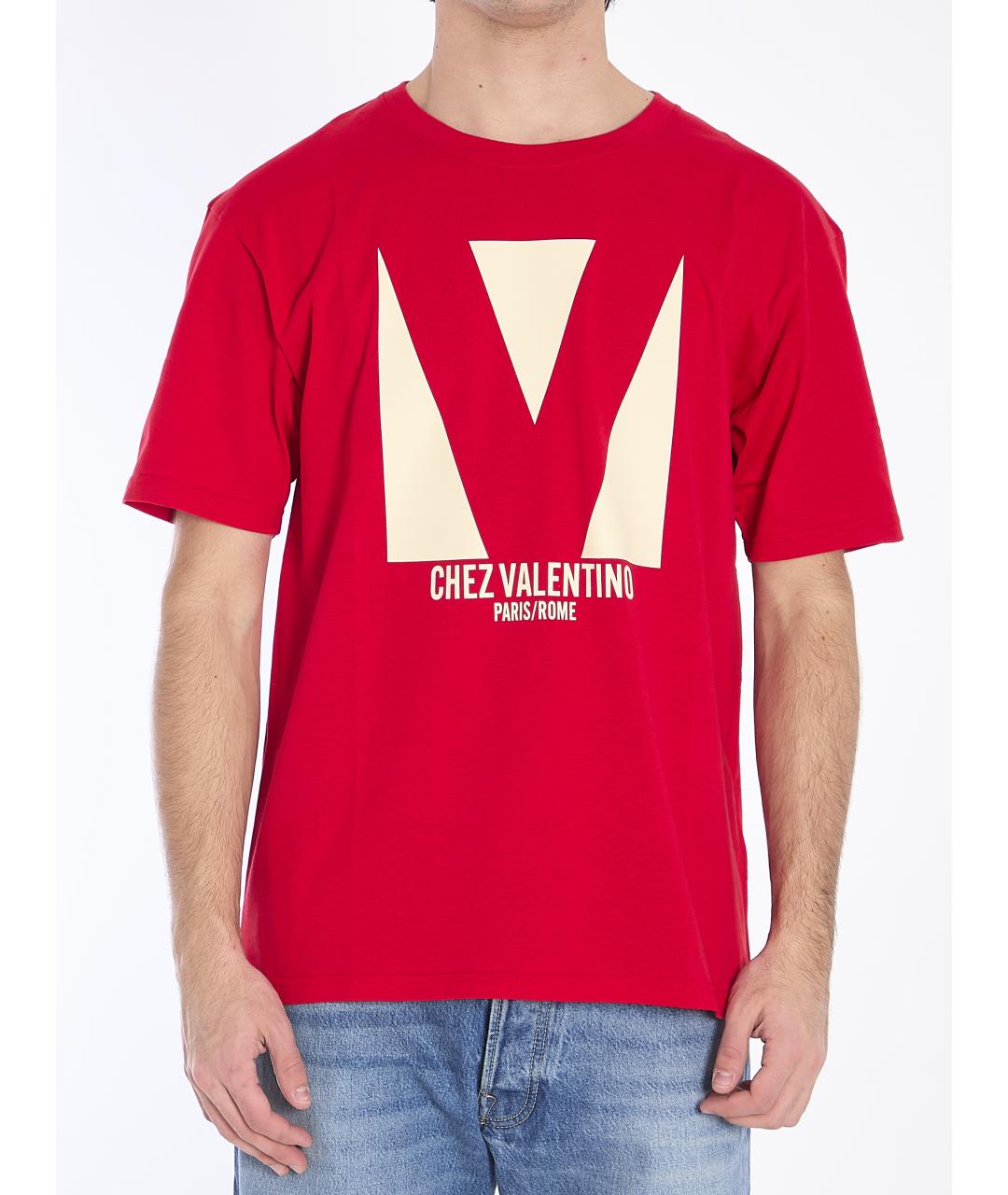 VALENTINO Красная хлопковая футболка, фото 2