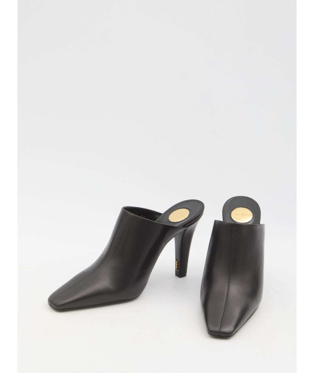 SAINT LAURENT Черные кожаные мюли, фото 5