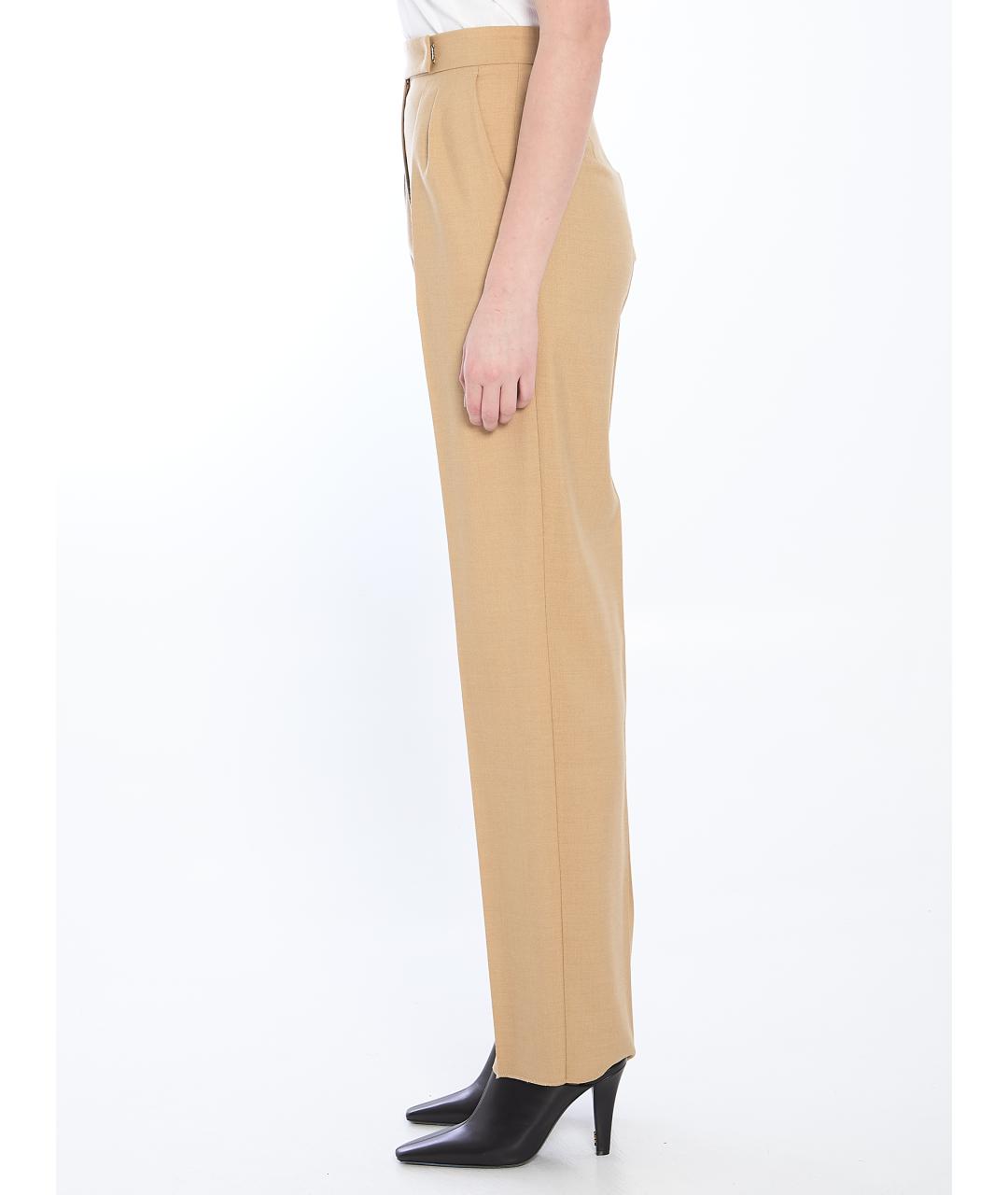 MAX MARA Бежевые шерстяные прямые брюки, фото 3