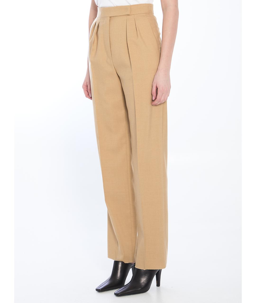 MAX MARA Бежевые шерстяные прямые брюки, фото 2