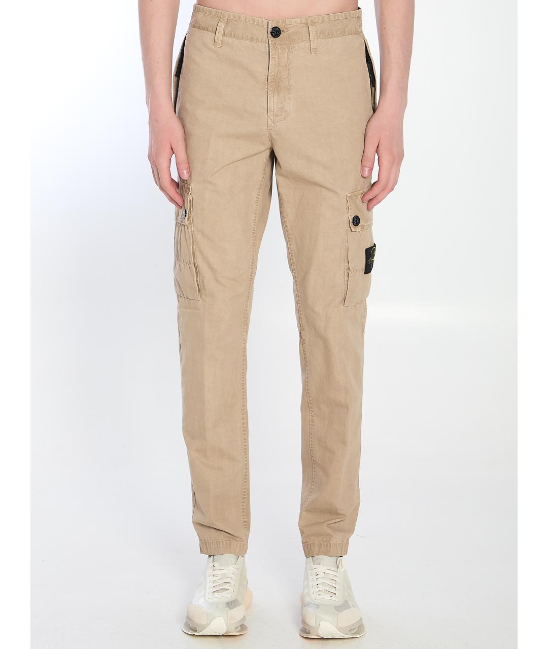 STONE ISLAND Бежевые хлопковые повседневные брюки, фото 5