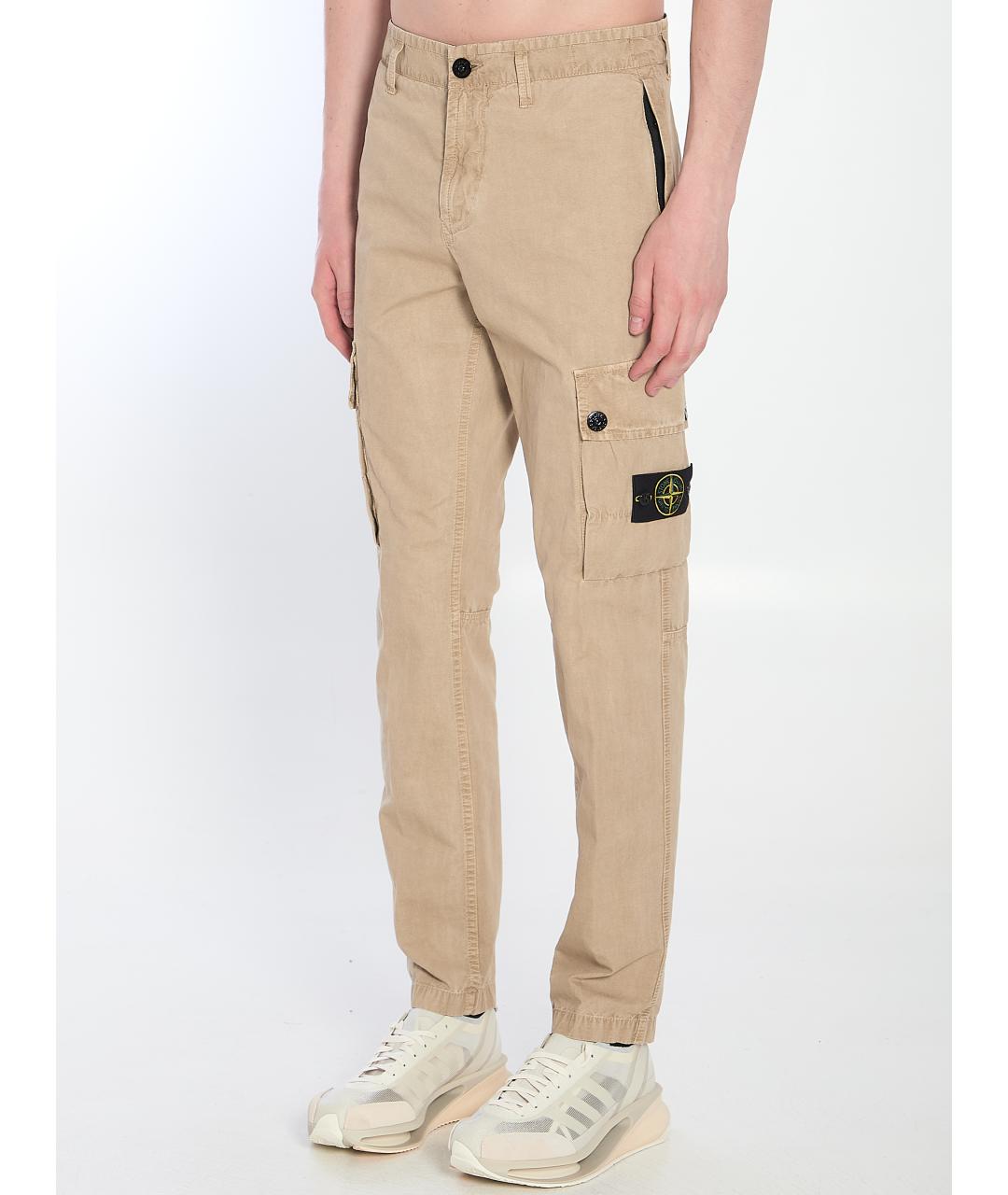 STONE ISLAND Бежевые хлопковые повседневные брюки, фото 2