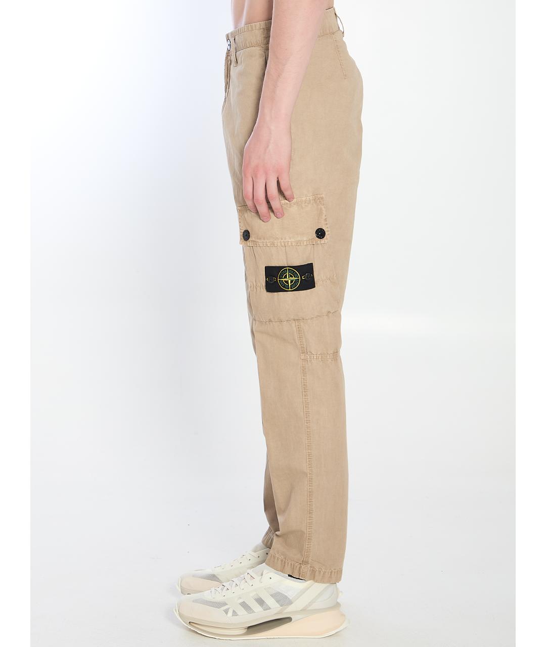 STONE ISLAND Бежевые хлопковые повседневные брюки, фото 3