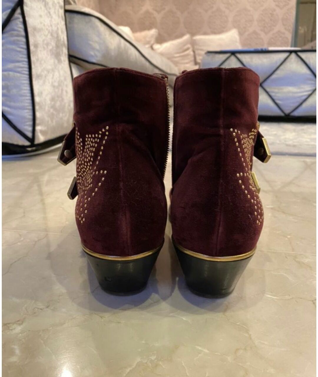 CHLOE Бордовые бархатные ботинки, фото 4