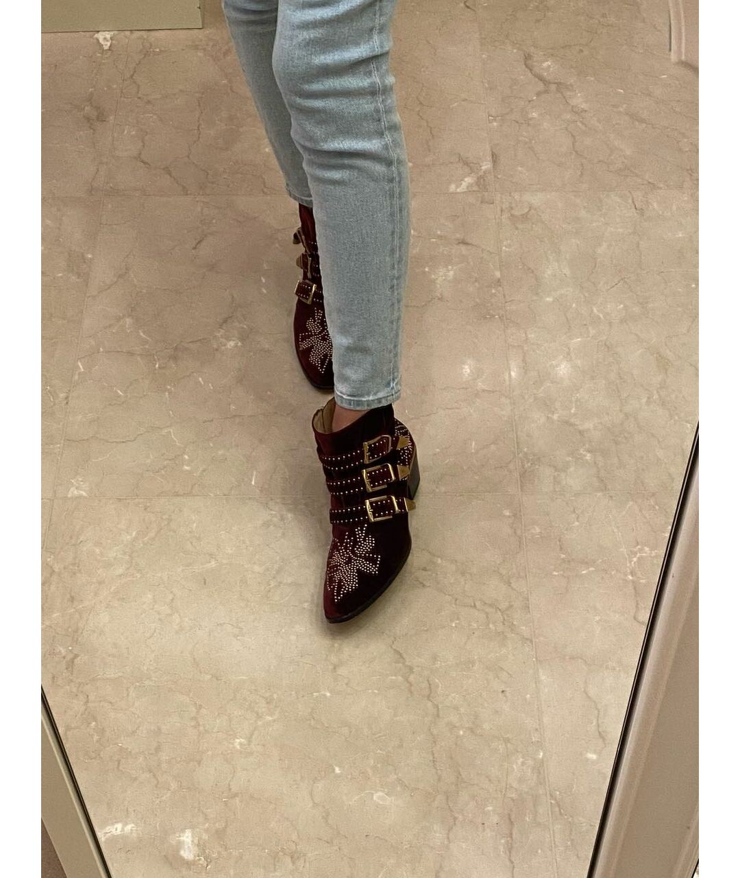 CHLOE Бордовые бархатные ботинки, фото 6