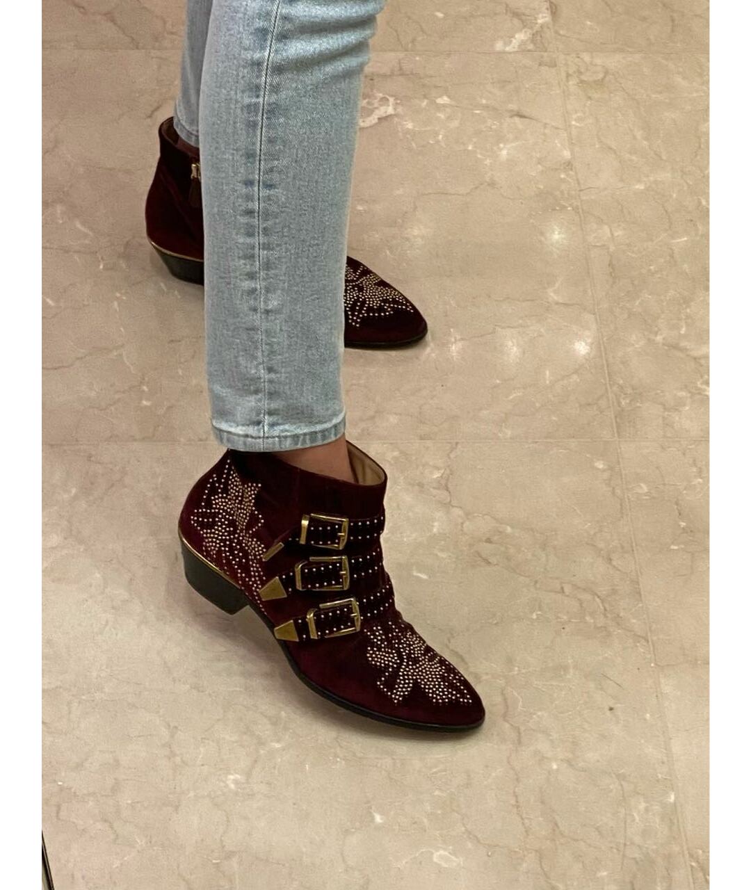 CHLOE Бордовые бархатные ботинки, фото 5