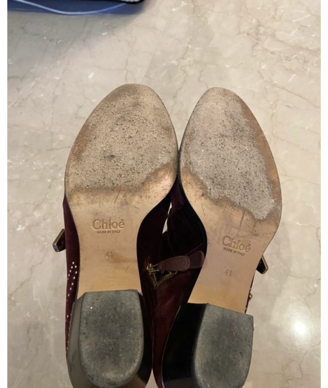 CHLOE Бордовые бархатные ботинки, фото 7