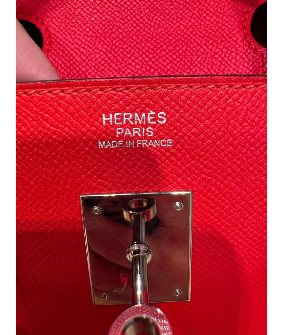 HERMES Красная кожаная сумка с короткими ручками, фото 5
