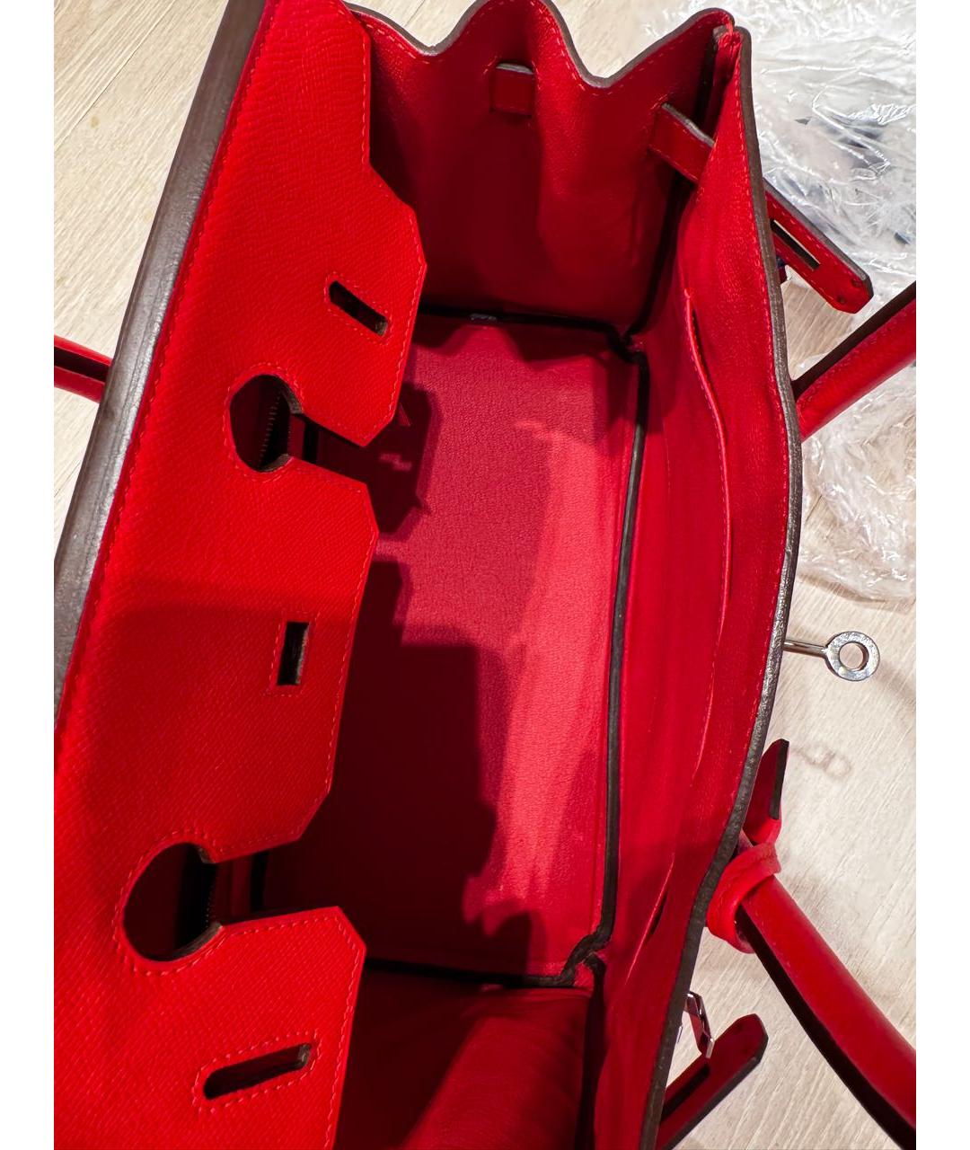 HERMES Красная кожаная сумка с короткими ручками, фото 4