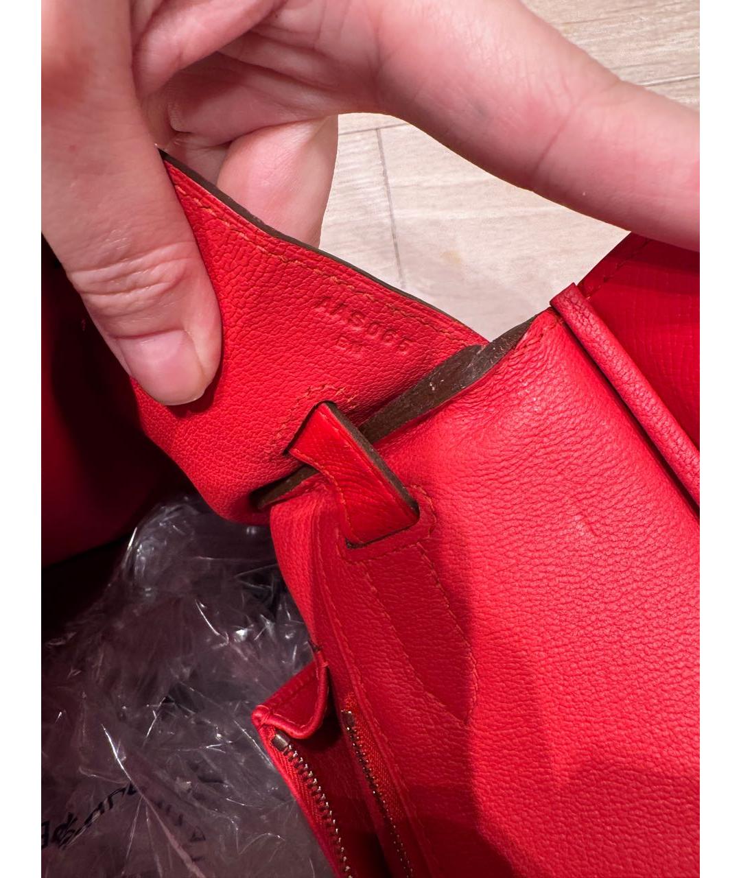 HERMES Красная кожаная сумка с короткими ручками, фото 7