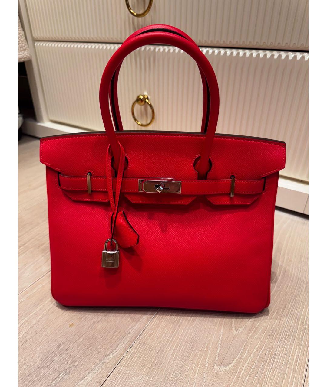 HERMES Красная кожаная сумка с короткими ручками, фото 9