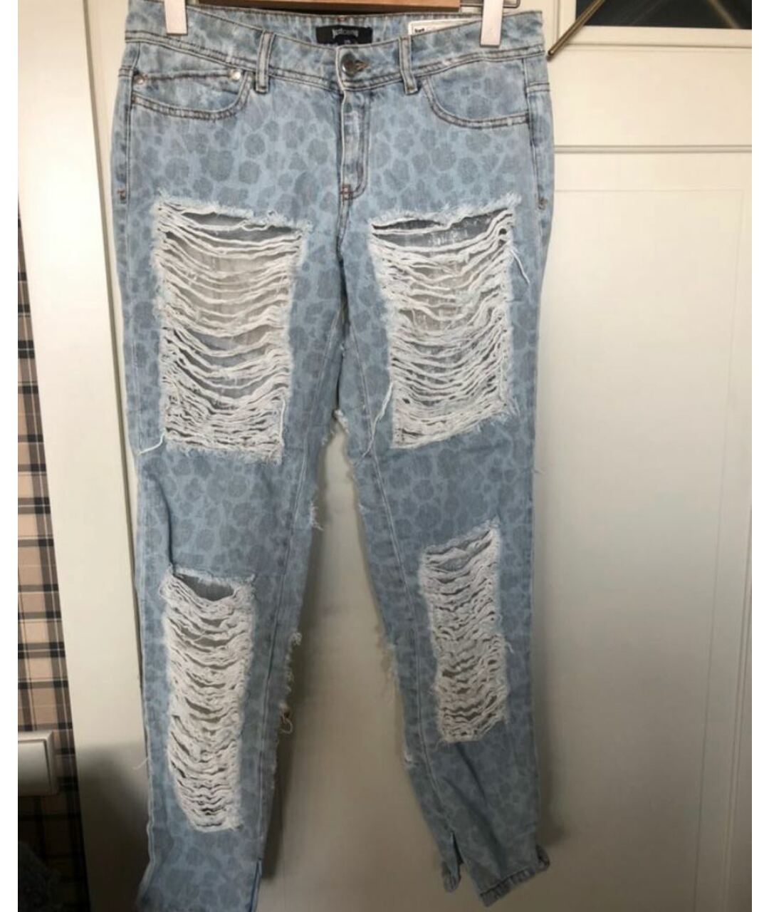 JUST CAVALLI Голубые хлопковые прямые джинсы, фото 5
