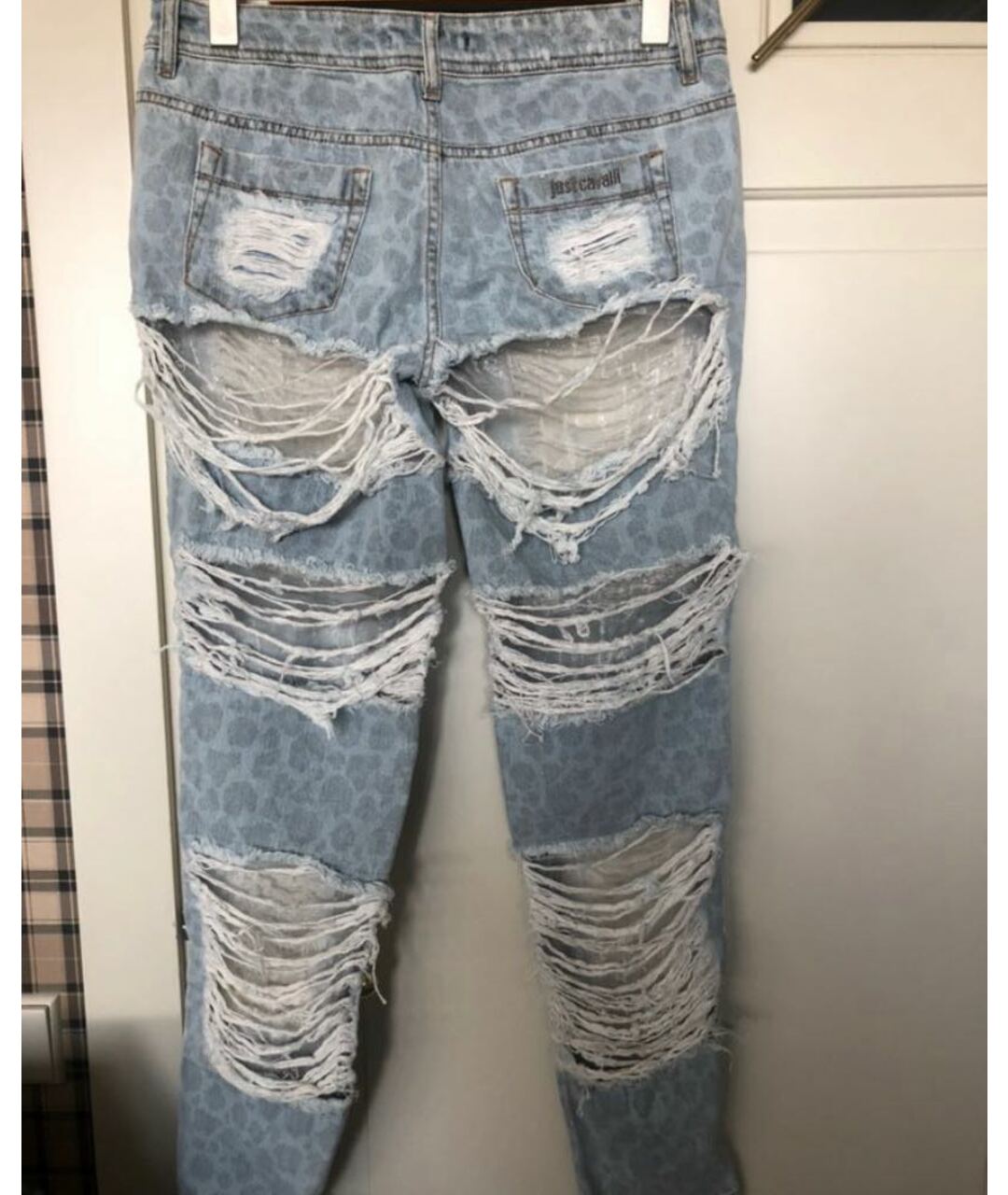 JUST CAVALLI Голубые хлопковые прямые джинсы, фото 3