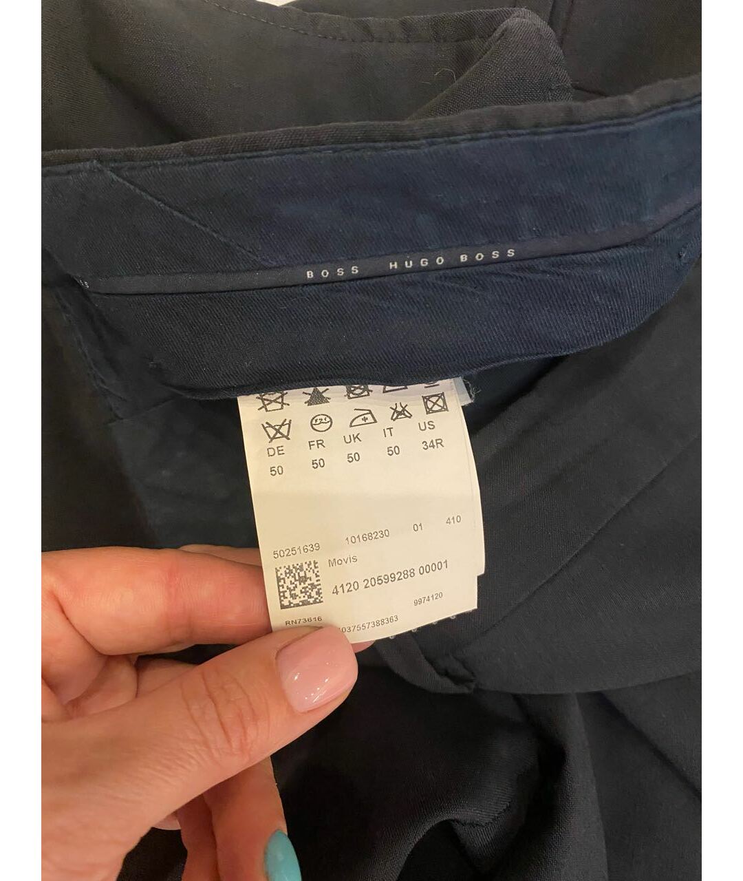 HUGO BOSS Темно-синие шерстяные классические брюки, фото 3