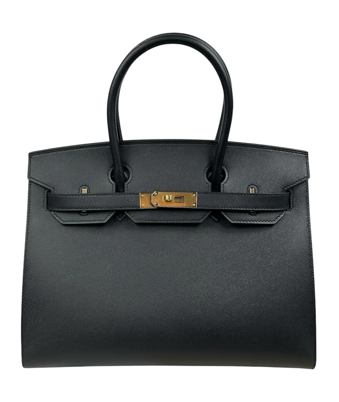 HERMES Черная кожаная сумка с короткими ручками, фото 1