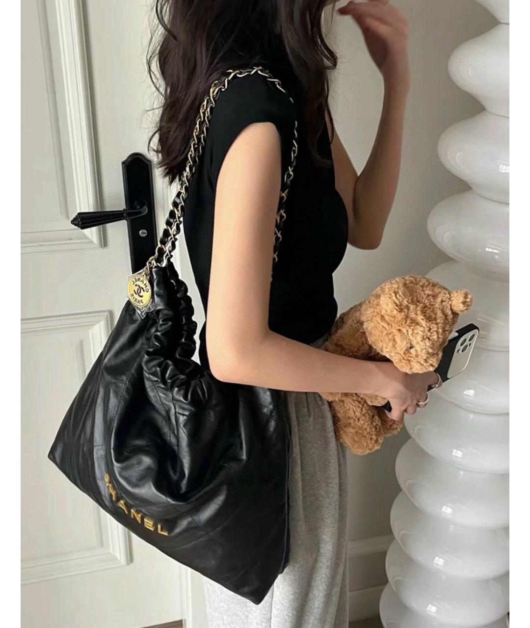 CHANEL Черная кожаная сумка через плечо, фото 7