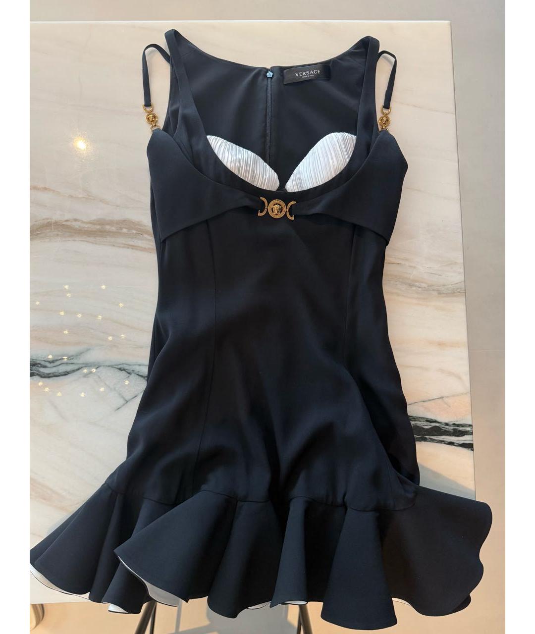 VERSACE Черное вискозное коктейльное платье, фото 2