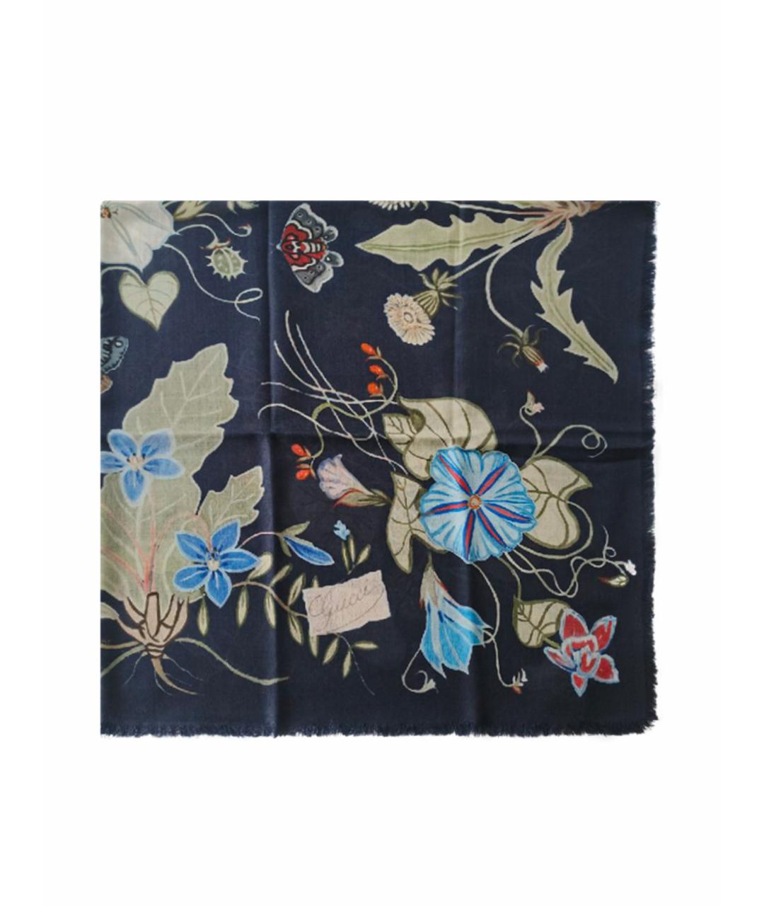 GUCCI Темно-синий шерстяной платок, фото 1