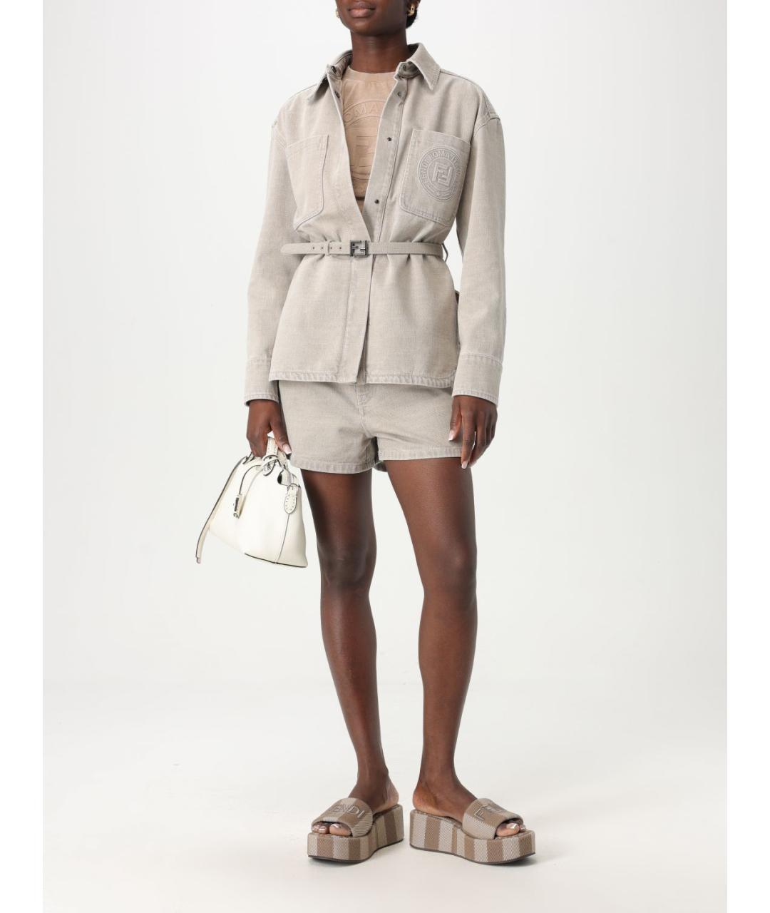 FENDI Бежевые хлопковые шорты, фото 3
