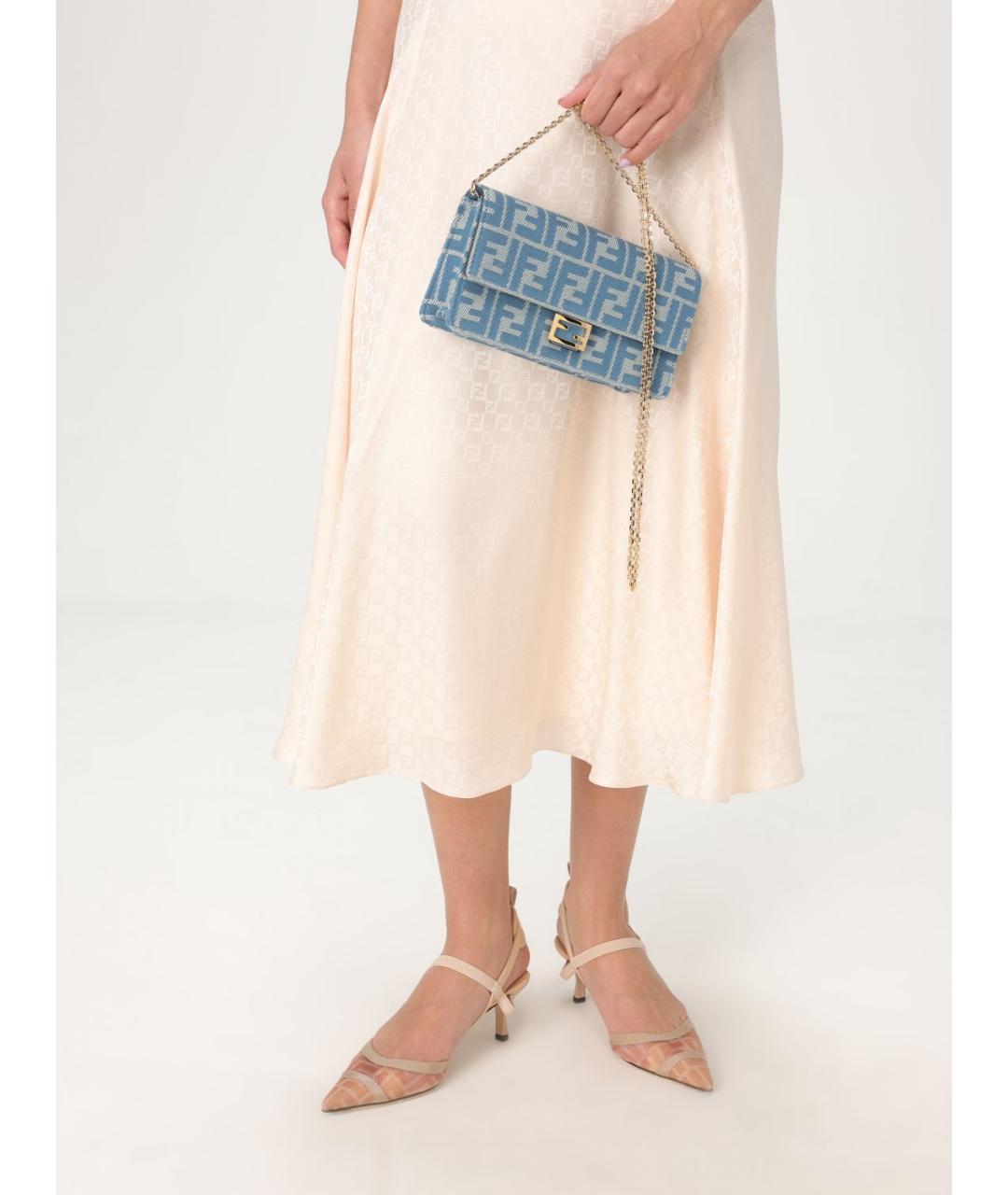 FENDI Голубая тканевая сумка через плечо, фото 3