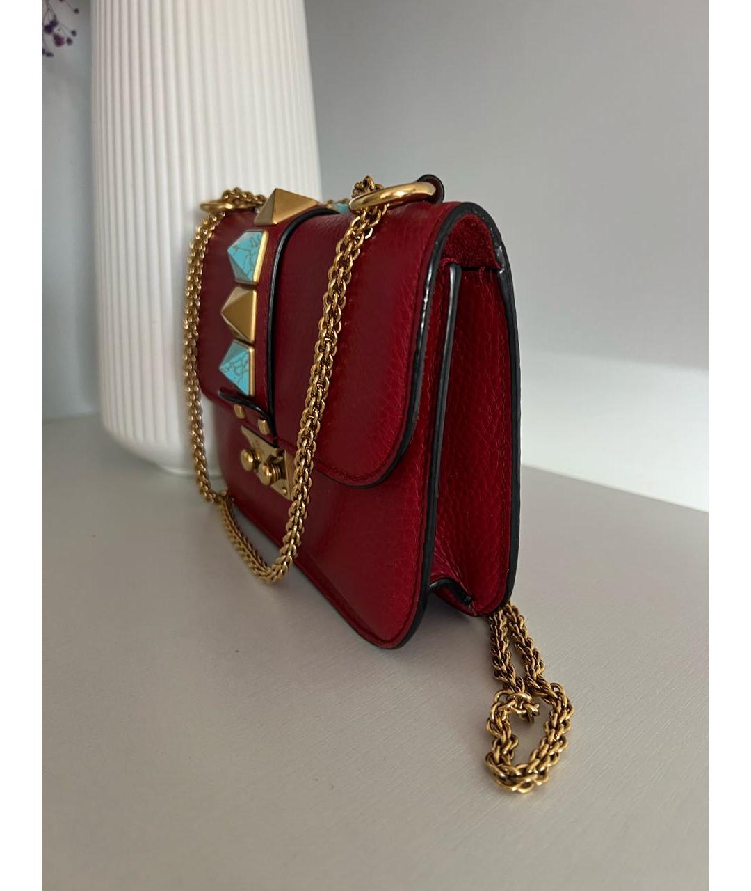 VALENTINO Бордовая кожаная сумка через плечо, фото 4