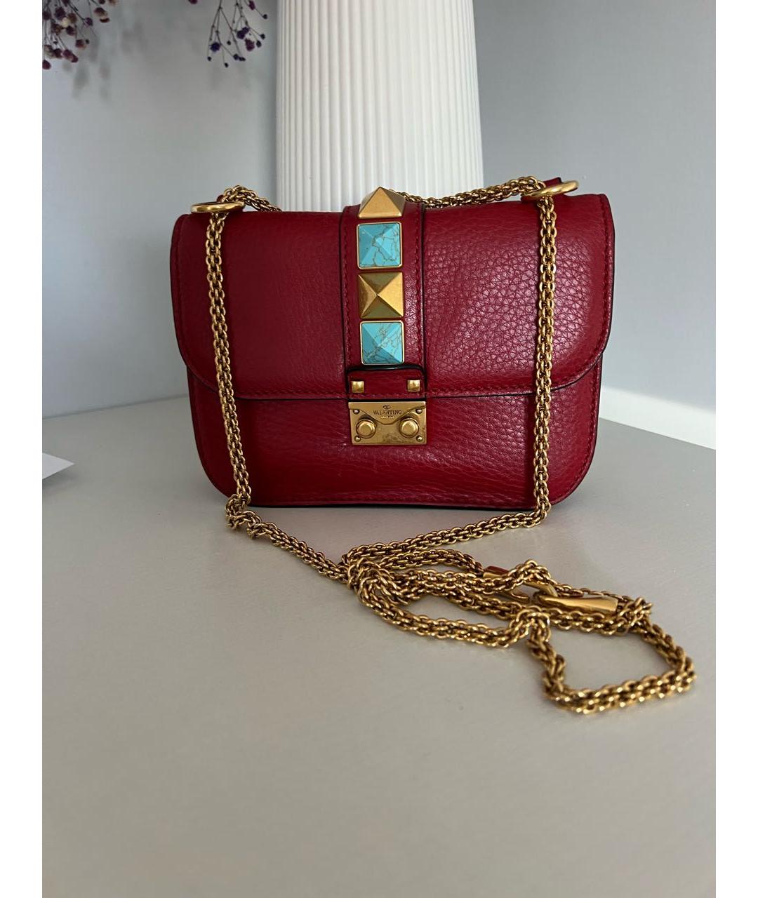 VALENTINO Бордовая кожаная сумка через плечо, фото 9